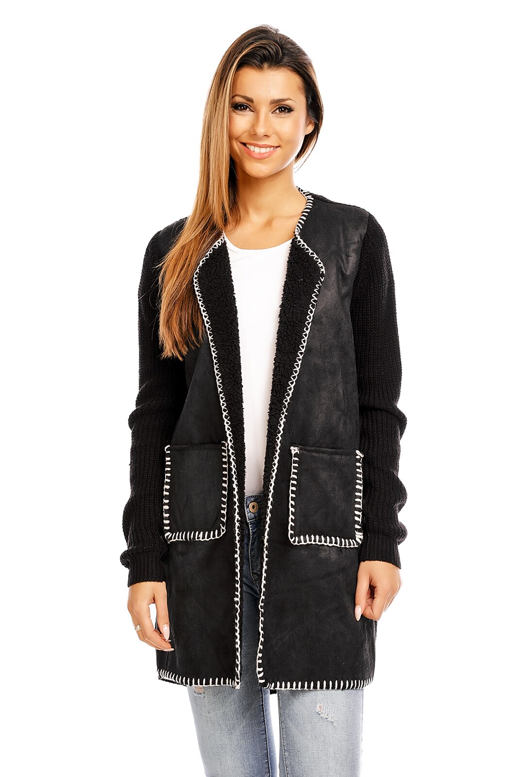 Pulover dama model poncho cu guler amplu, Negru