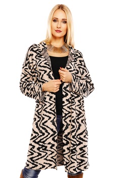 Cardigan calduros cu model in zig zag, Maro Negru, S-M Cardigan calduros cu model in zig zag, Maro Negru, S-M