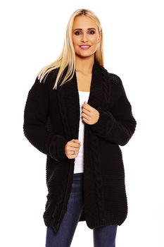 Cardigan calduros cu guler tricotat, Negru, S-L Cardigan calduros cu guler tricotat, Negru, S-L
