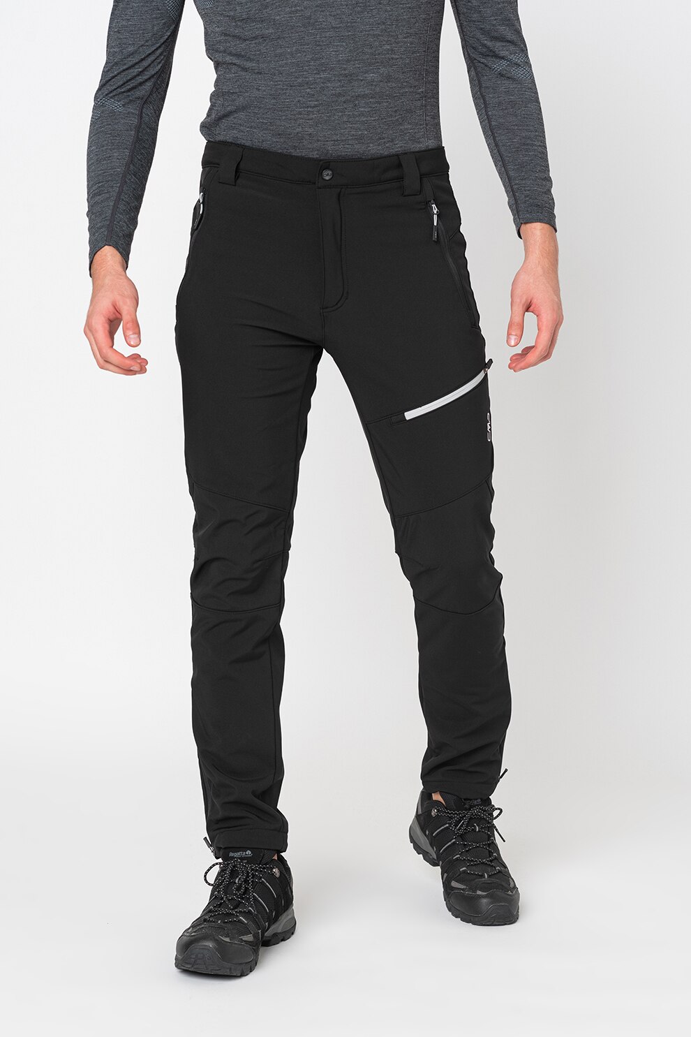 CMP, Pantaloni slim fit, pentru drumetii Softshell, Negru/Alb, M