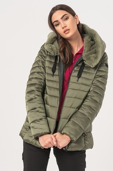 CMP, Geaca matlasata cu gluga de blana sintetica, Verde sparanghel CMP, Geaca matlasata cu gluga de blana sintetica, Verde sparanghel