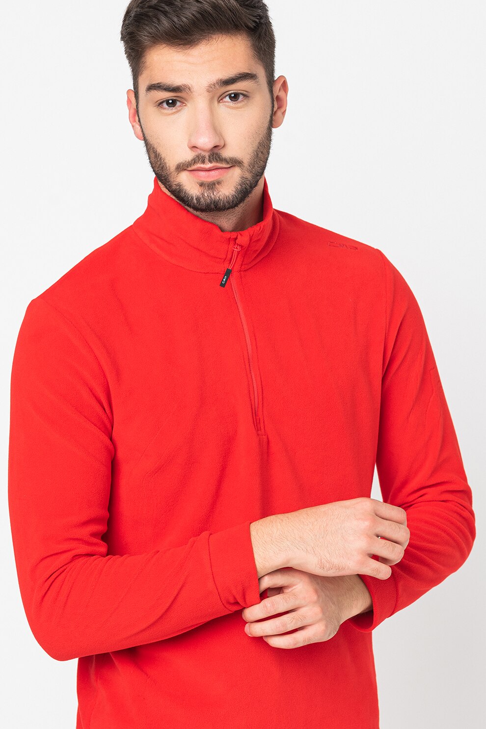 CMP, Bluza sport din fleece cu guler cu fermoar, adecvata pentru sporturile de iarna, Rosu