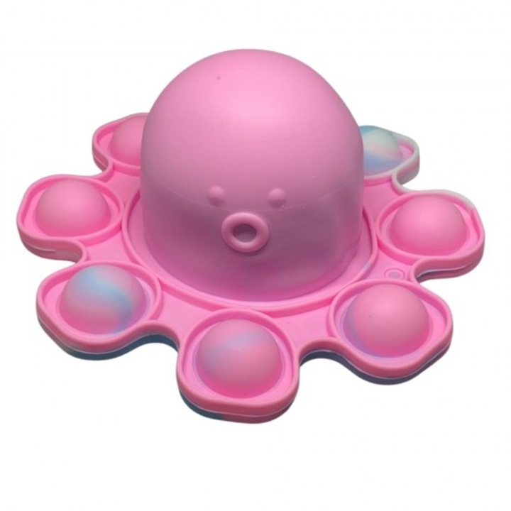 Szilikon stresszoldó játék, Pop It Now, rózsaszín megfordítható polip, 20 cm