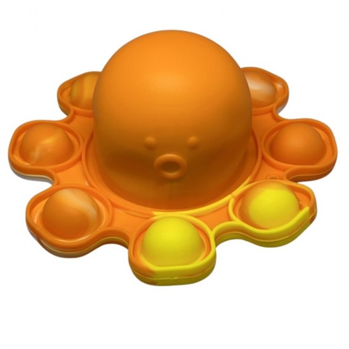 Szilikon stresszoldó játék, Pop It Now, narancssárga megfordítható polip, 20 cm