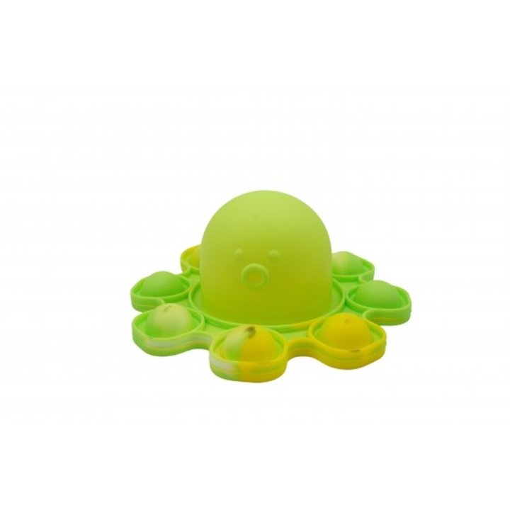 Szilikon stresszoldó játék, Pop It Now, zöld megfordítható polip, 20 cm