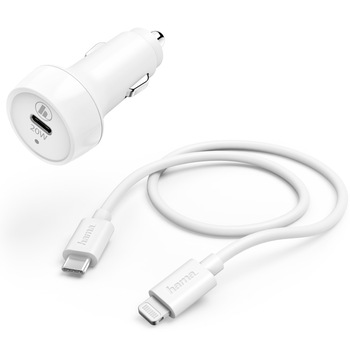 Set de Incarcare auto, fulger, Power Delivery (PD), 20W, alb