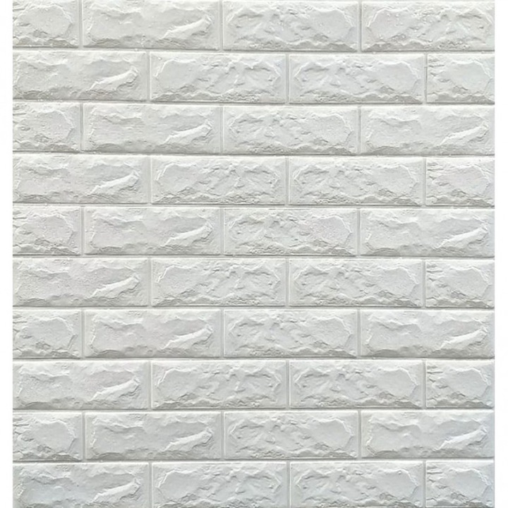 Tapet 3D SIKS Autocolant alb, design caramida, rezistent la apa , 70cm x 77cm x 6 mm, alb