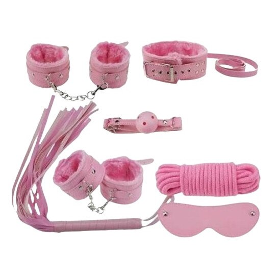 Set accesorii Bondage, RS, 7 piese, din piele, roz