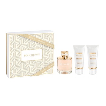 Set pentru femei Boucheron Quatre Absolu De Nuit , Apa de Parfum 100 ml, Lapte de Corp 100 ml si Gel de Dus 100 ml Set pentru femei Boucheron Quatre Absolu De Nuit , Apa de Parfum 100 ml, Lapte de Corp 100 ml si Gel de Dus 100 ml