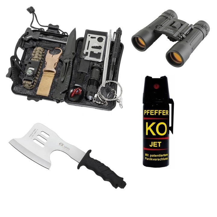 Kit Multifunctional 15 in 1, Profesional, Pentru Drumetie, in Cutie Neagra