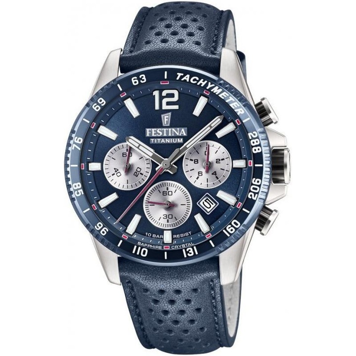 Мъжки часовник Festina Titanium Sport 20521/2, Titanium/Leather, 10 ATM, Navy blue