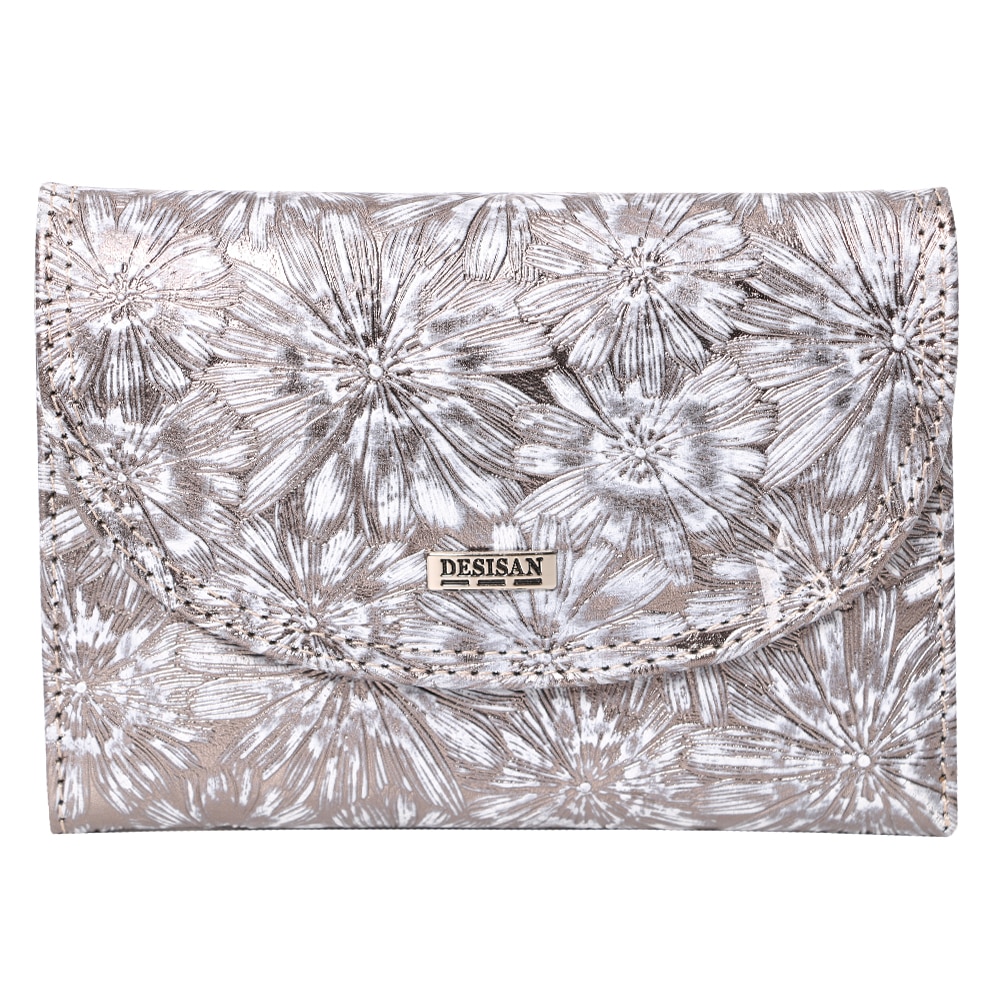 Portofel mediu, pentru dama, pliabil, din piele naturala, 034-715SI argintiu