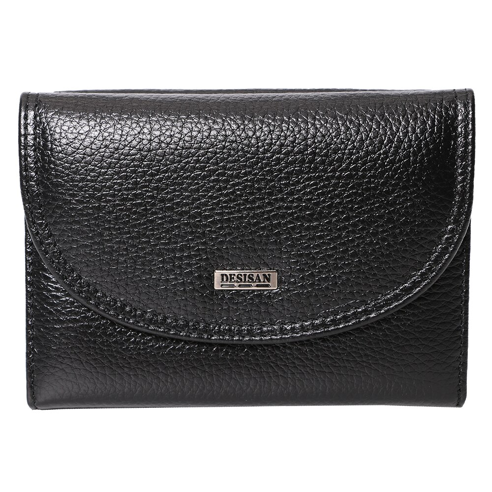 Portofel mediu, pentru dama, pliabil, din piele naturala, 034-1BK negru