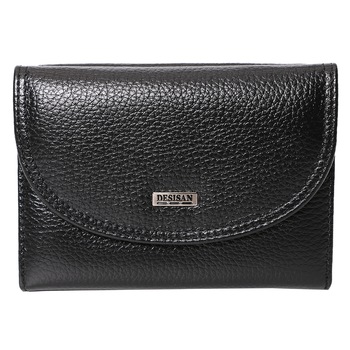 Portofel mediu, pentru dama, pliabil, din piele naturala, 034-1BK negru Portofel mediu, pentru dama, pliabil, din piele naturala, 034-1BK negru