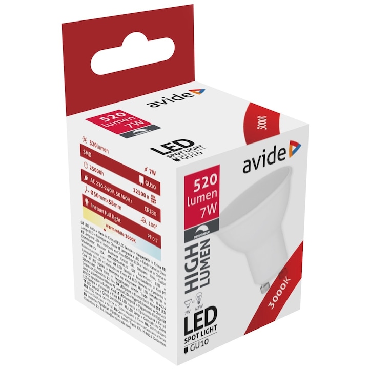 Avide LED Spot Plastic Fényerő Szabályzós 7W GU10 100° WW 3000K