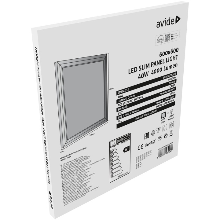 Avide LED Slim Panel 600x600x10mm 40W NW 4000K