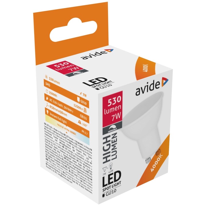 Avide LED Spot Plastic Fényerő Szabályzós 7W GU10 100° NW 4000K