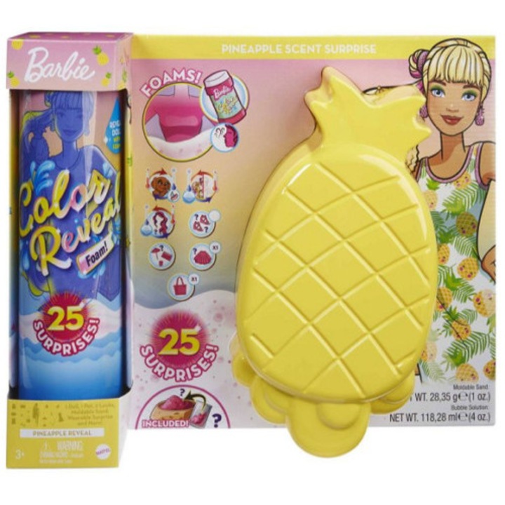 Set Papusa Barbie Color Reveal Foam cu Tematica Ananas