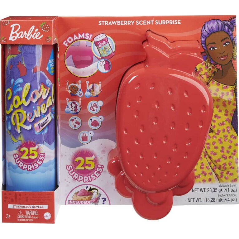 Set Papusa Barbie Color Reveal Foam cu Tematica Capsuni