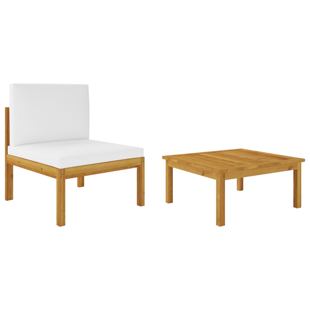 Set canapea cu masa de gradina cu perne vidaXL, Lemn, 65 x 65 x 60 cm, Maro/Crem