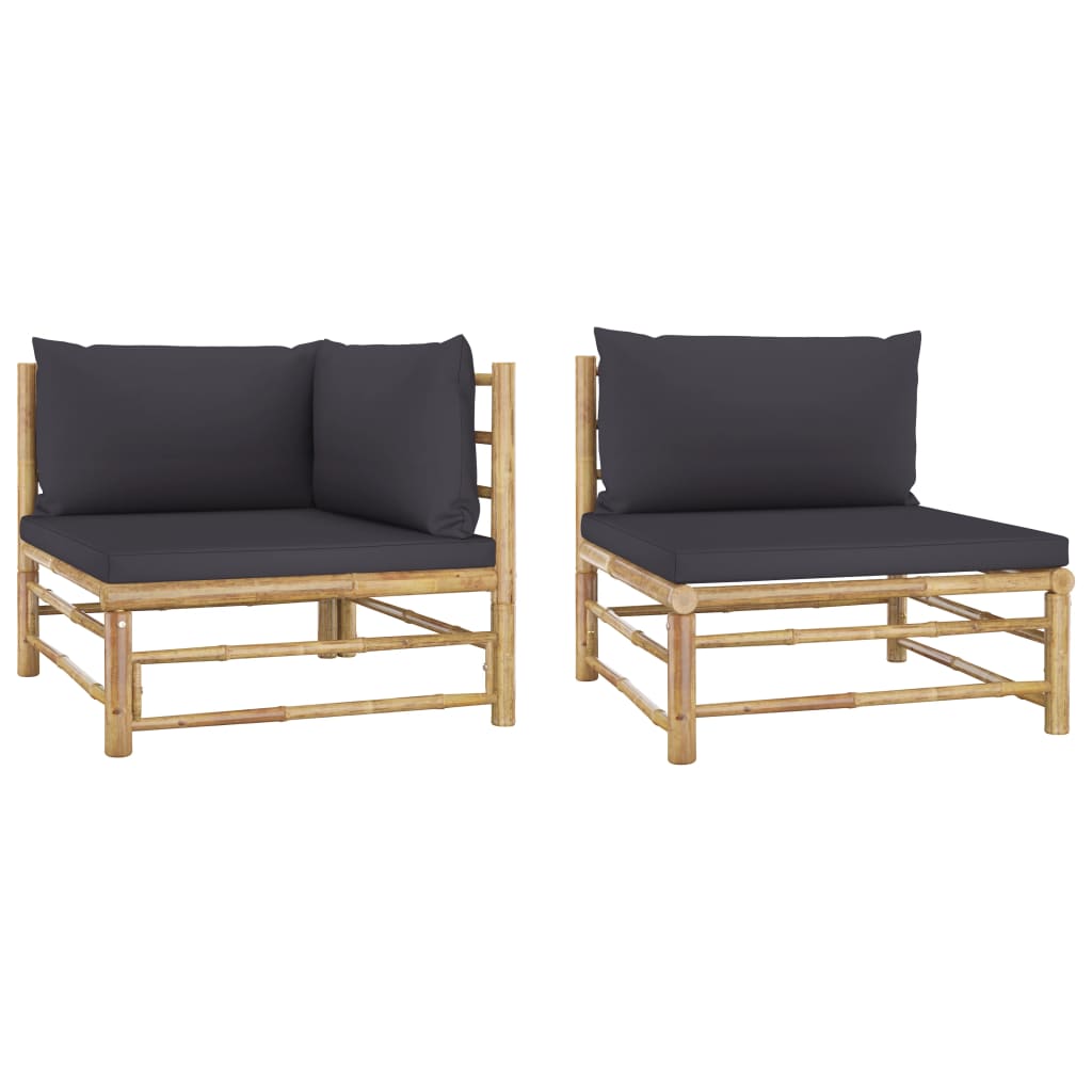 Set mobilier de gradina cu 2 canapele cu perne vidaXL, Bambus, 65 x 70 x 60 cm, Maro/Gri inchis