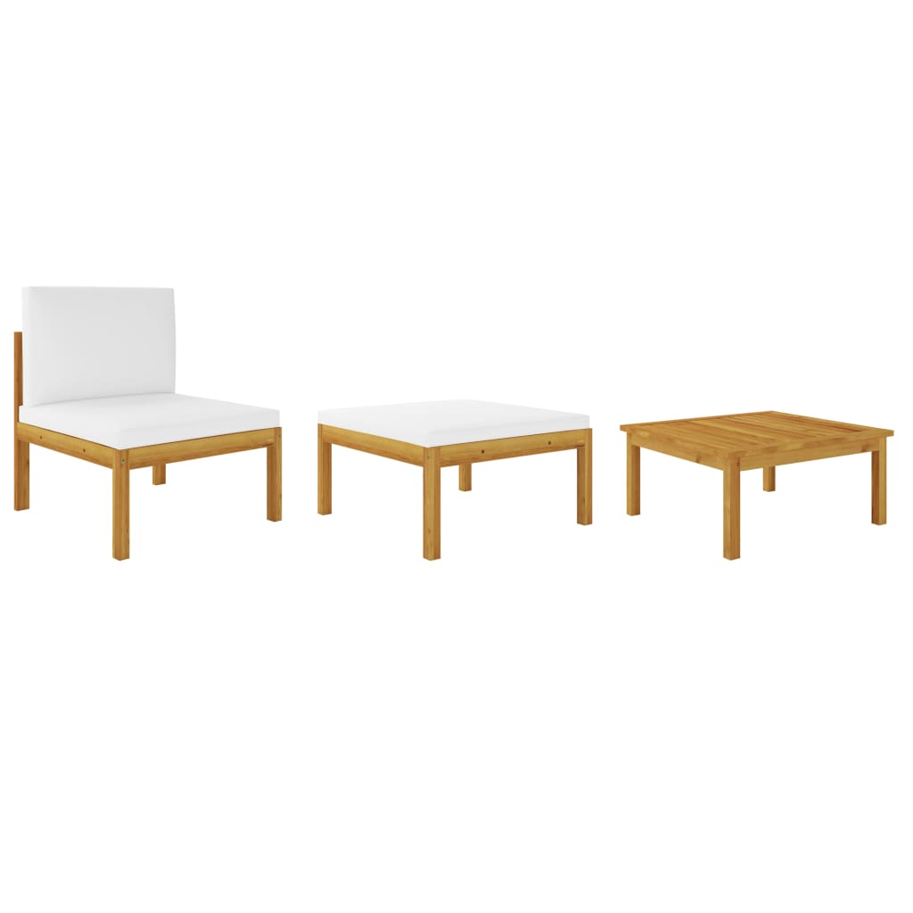 Set canapea cu taburet de gradina cu perne si masa vidaXL, Lemn, 65 x 65 x 60 cm, Maro/Crem