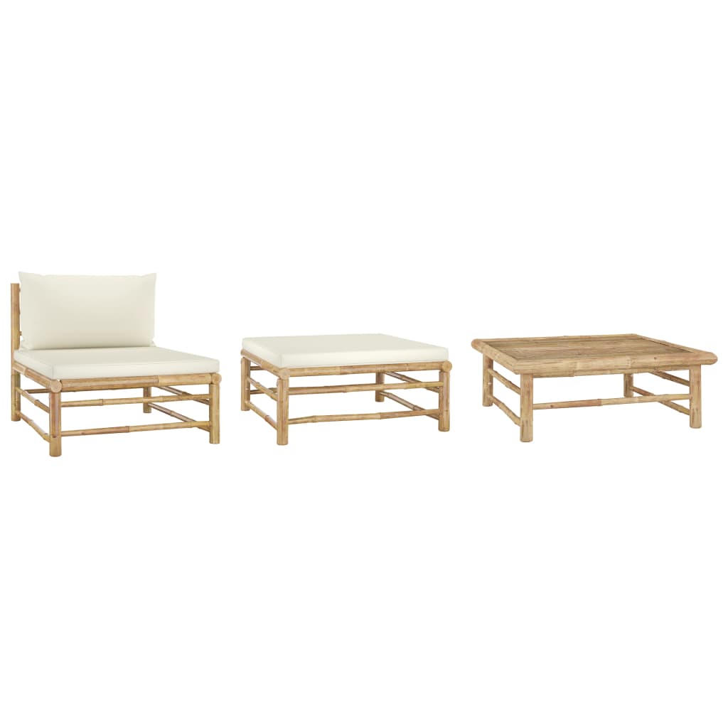 Set mobilier de gradina cu 1 canapea, 1 taburet cu perne si 1 masa vidaXL, Bambus, 65 x 70 x 60 cm, Maro