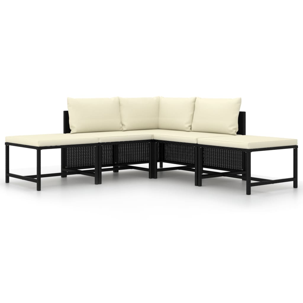 Set canapea de gradina cu 5 piese cu perne crem incluse, vidaXL, Poliratan, 54 x 60 x 60 cm, Negru