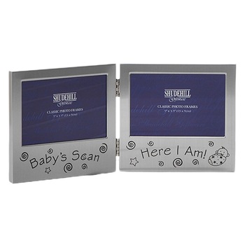 Rama foto dubla din aluminiu pentru prima ecografie si prima poza a bebelusului, 28.5 x 13 cm, argintie Rama foto dubla din aluminiu pentru prima ecografie si prima poza a bebelusului, 28.5 x 13 cm, argintie