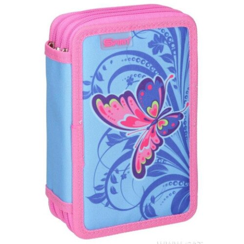 Penar echipat cu trei niveluri Butterfly roz, Spirit, 19,5 x 13 x 6 cm