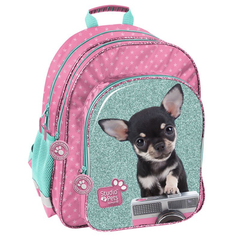 Ghiozdan scoala Chihuahua, 38x29x20 Roz/Verde