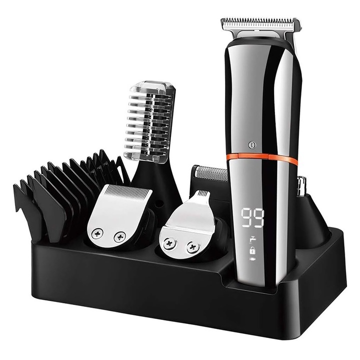 Самобръсначка 6 в 1, Bomstom, LCD цифров дисплей, акумулаторна, 5W, черен/сребрист