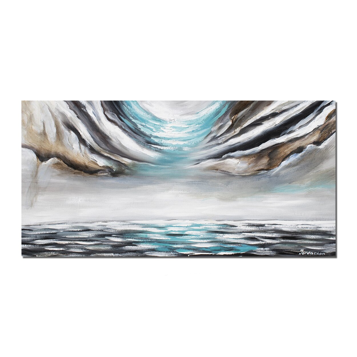 Tablou gigant pictat manual, Artnova - Reflexii in turcoaz - 140x70cm pictura ulei pe panza