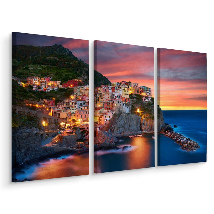 Tablou Triptic Mare ARHITECTURA Priveliste 3D 180cm x 120cm Peisaj, Colorat, Canvas, Modern art, Panza pe cadru de lemn, Decoratiuni Moderne pentru Casa