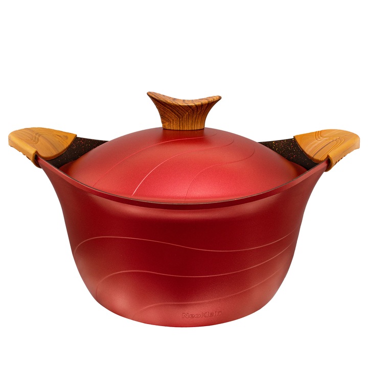 Oala cu capac Neoklein CS20, diametru 20 cm, capacitate 2.1 L, aluminiu turnat, invelis anti-aderent, Rosu