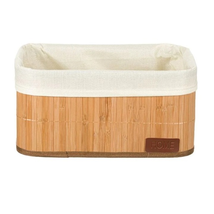 Cos Fmp, din bambus, depozitare, Clasic, Lemn/Textil, Maro/Alb, 17x21x33 cm