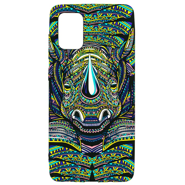 Husa de telefon, LUXO, compatibil cu Samsung Galaxy A71, model Tribal Rhino cu efect fosforescent, TPU, multicolor