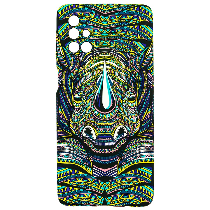 Husa de telefon, LUXO, compatibil cu Samsung Galaxy M31s, model Tribal Rhino cu efect fosforescent, TPU, multicolor