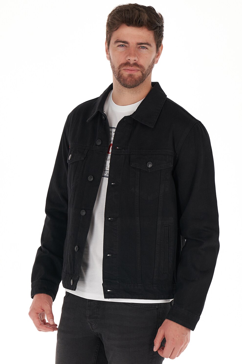 Lee Cooper, Jacheta de denim cu buzunare pe piept, Negru