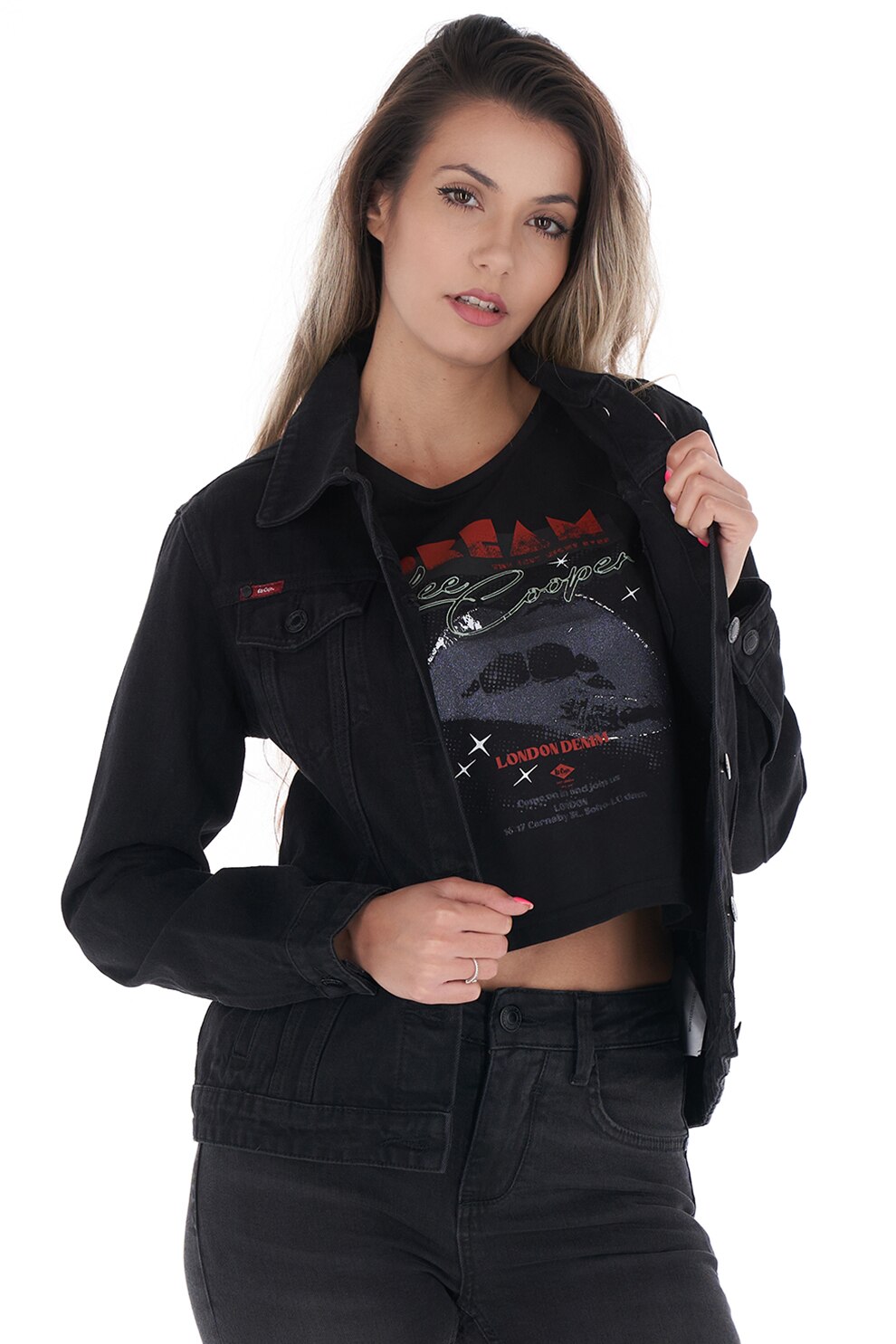 Lee Cooper, Jacheta de denim cu buzunare cu clapa, Negru