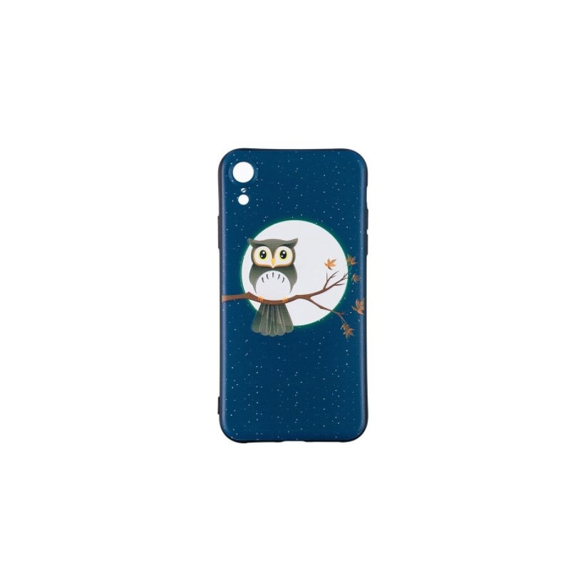 Husa pentru iPhone XR, capac de protectie spate, bumper, cu imprimeu bufnita, Negru/Verde