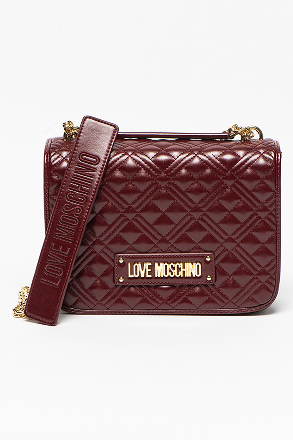 Love Moschino, Geanta de piele ecologica cu bareta de umar si aspect matlasat, Violet pruna