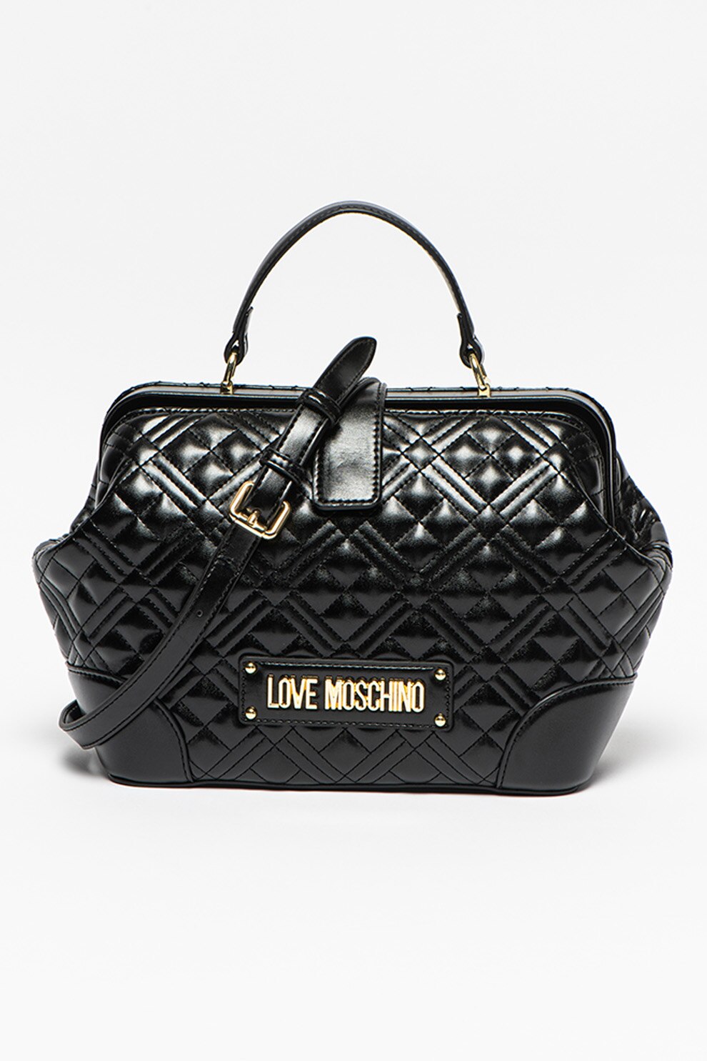 Love Moschino, Geanta de piele ecologica cu maner si aspect matlasat, Negru