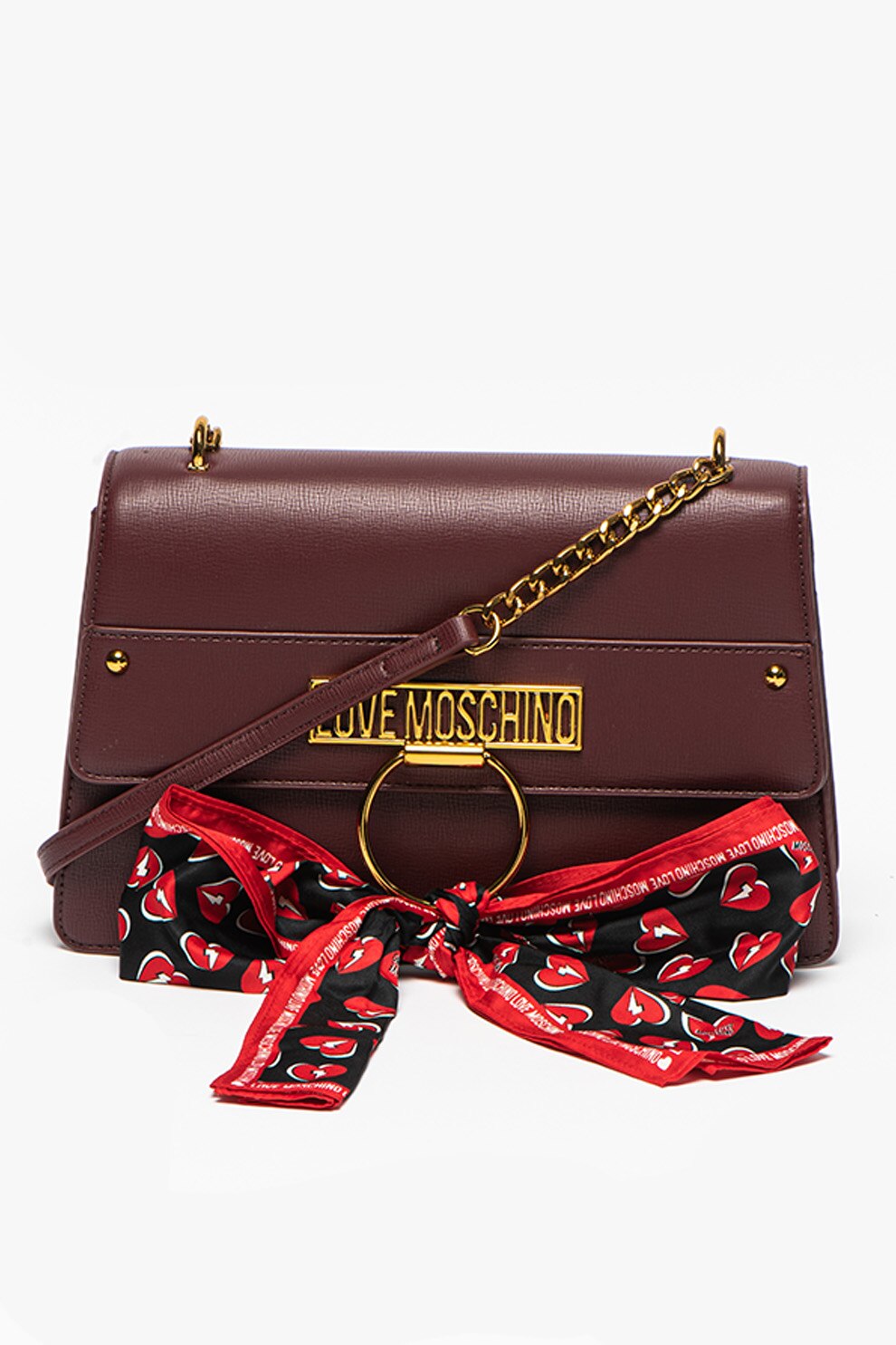 Love Moschino, Geanta de piele ecologica cu bareta de umar si esarfa, Violet pruna