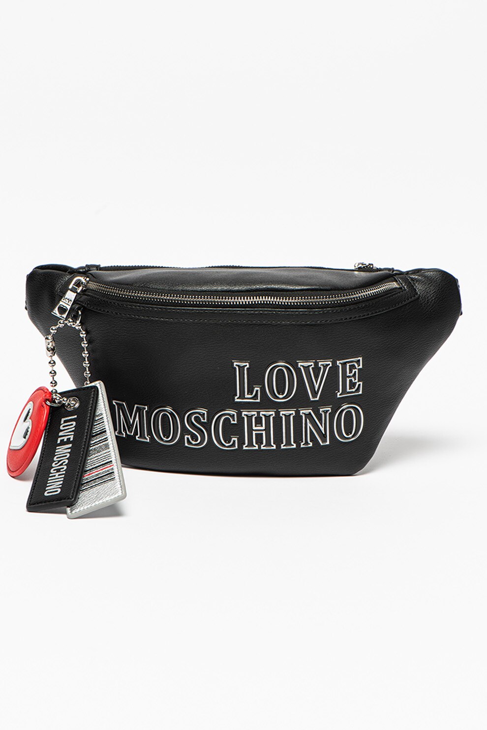 Love Moschino, Borseta de piele ecologica cu logo, Negru