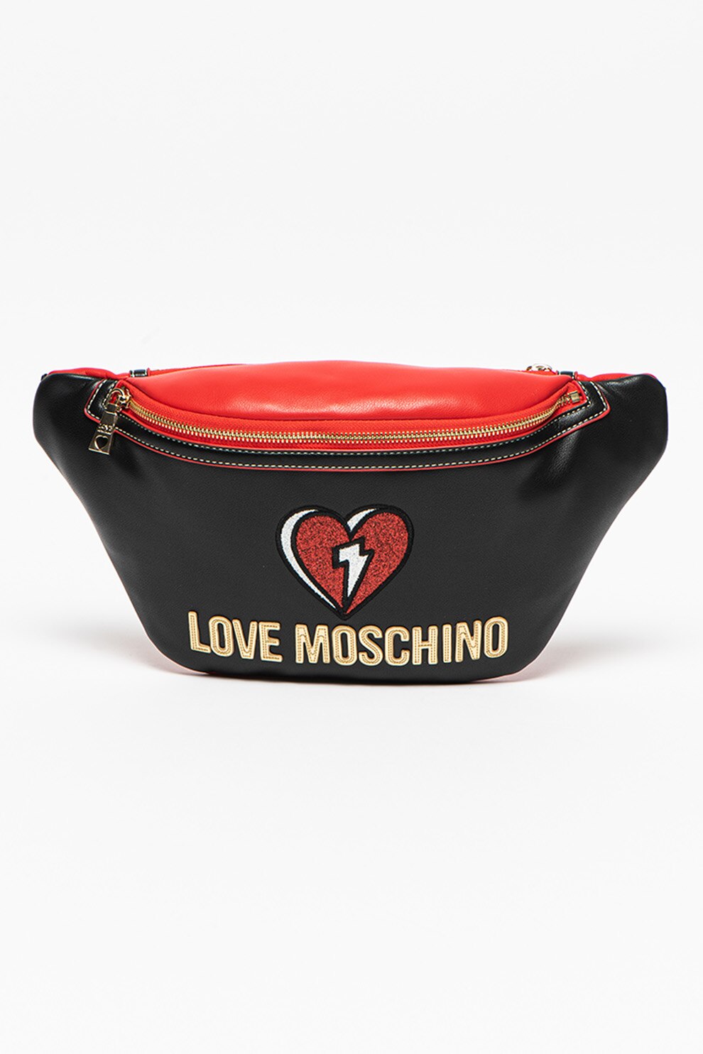 Love Moschino, Borseta de piele ecologica cu aspect contrastant, Rosu/Negru