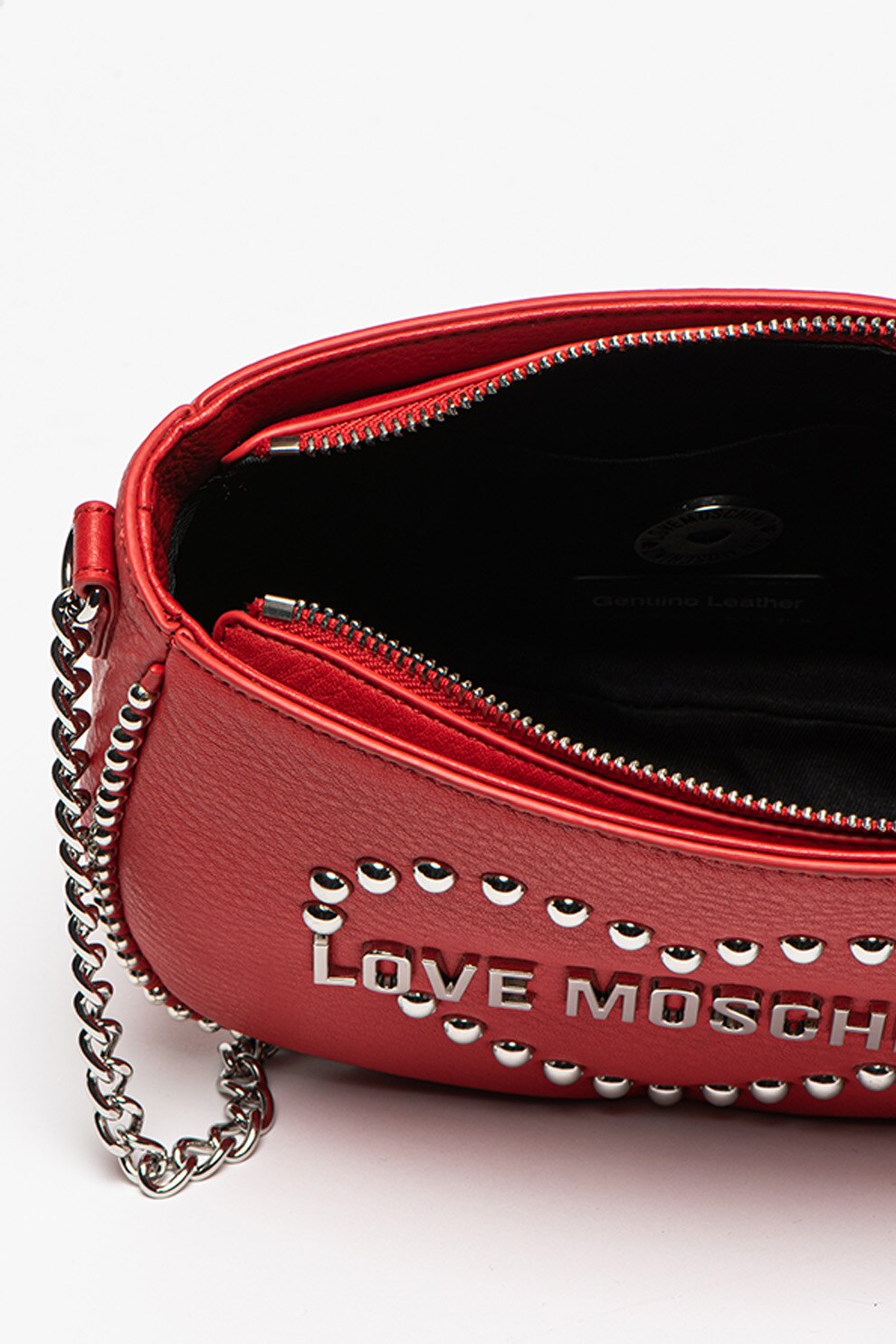 Love Moschino, Geanta crossbody de piele ecologica cu logo cu tinte, Rosu/Argintiu eMAG.ro