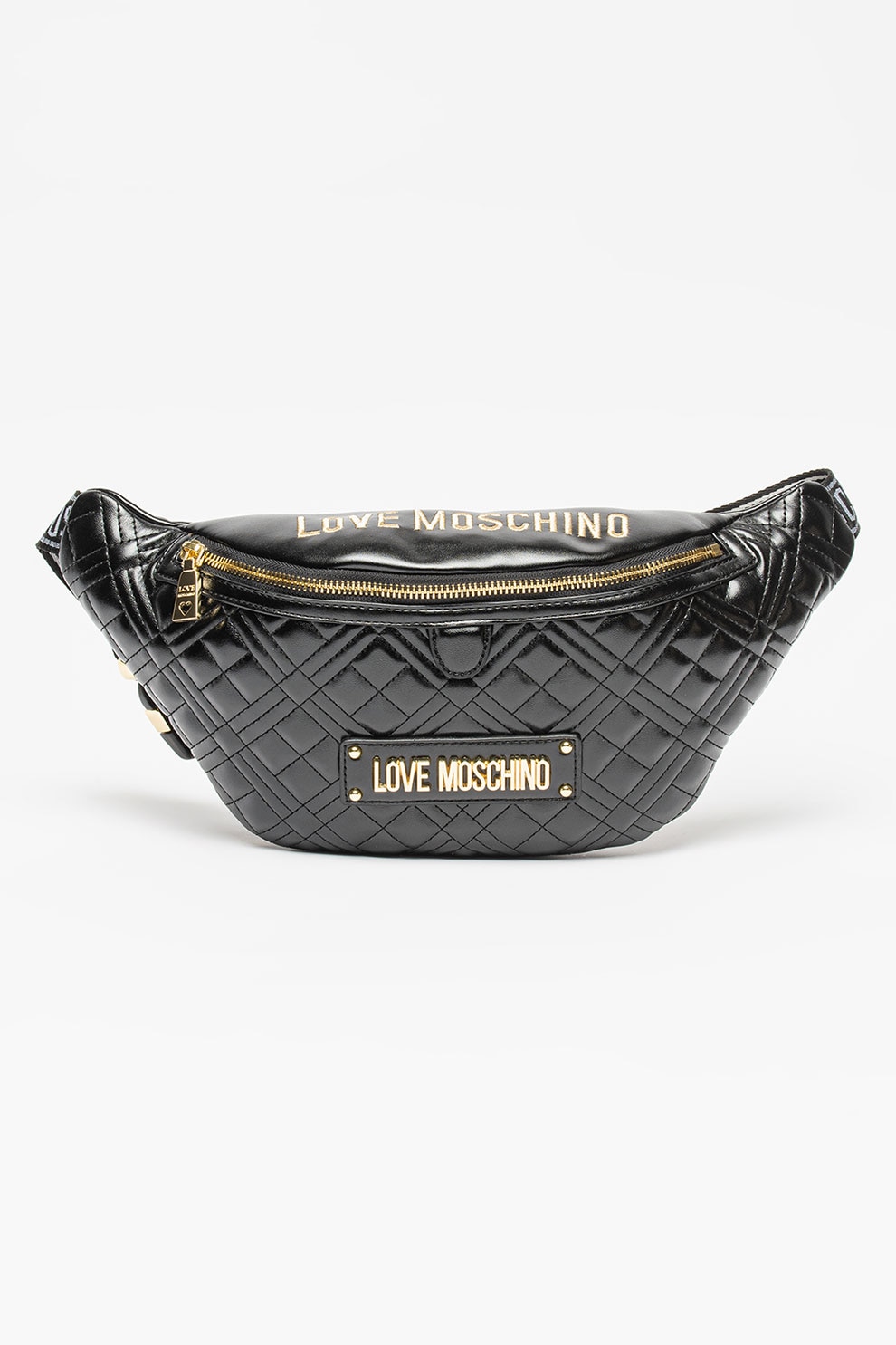 Love Moschino, Borseta matlasata de piele ecologica, Negru/Auriu