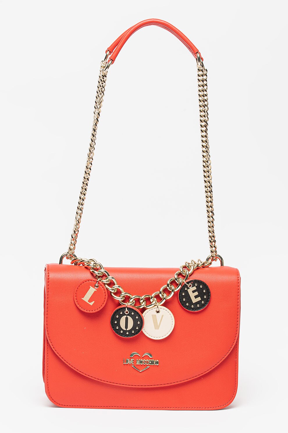 Love Moschino, Geanta de piele ecologica cu bareta de umar si logo, Roşu