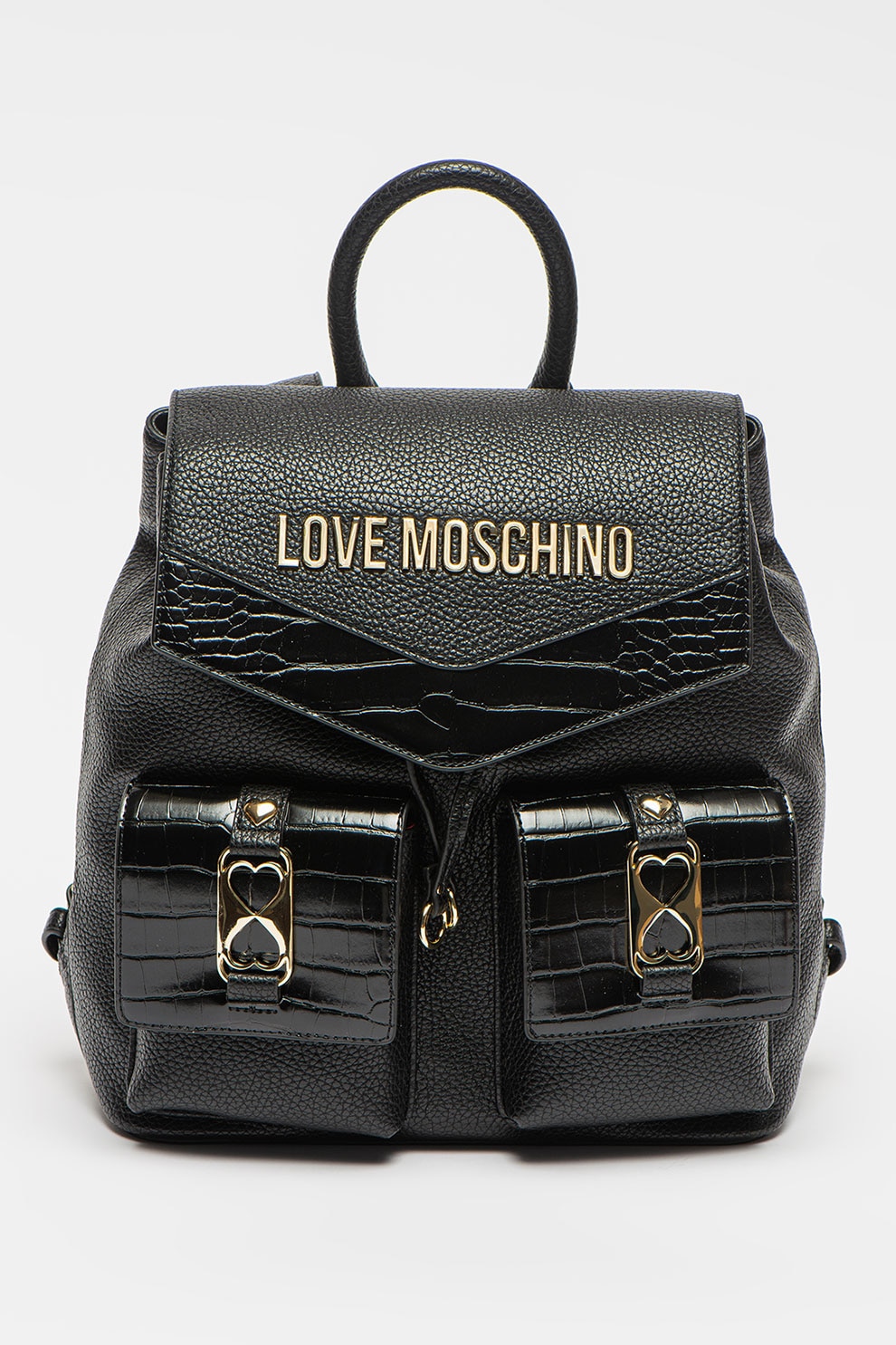 Love Moschino, Rucsac de piele ecologica cu logo, Negru